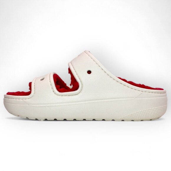 Crocs Classic Cozzzy Unisex Sandals Holiday Sweater Red White Lined New - Picture 3 of 10